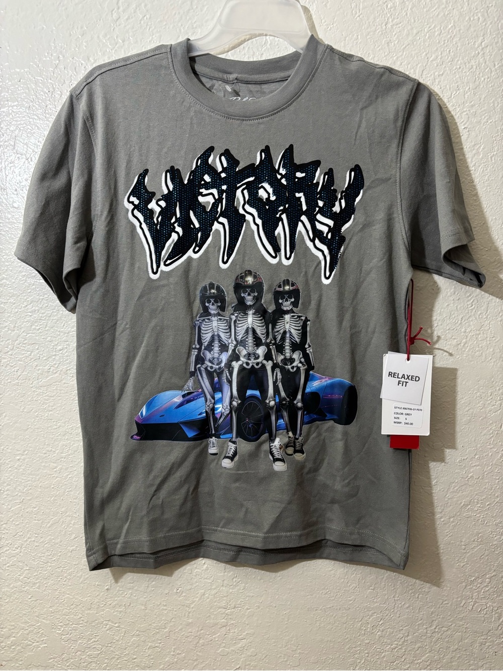 Relaxed Fit Gray Graphic Skeleton Tee